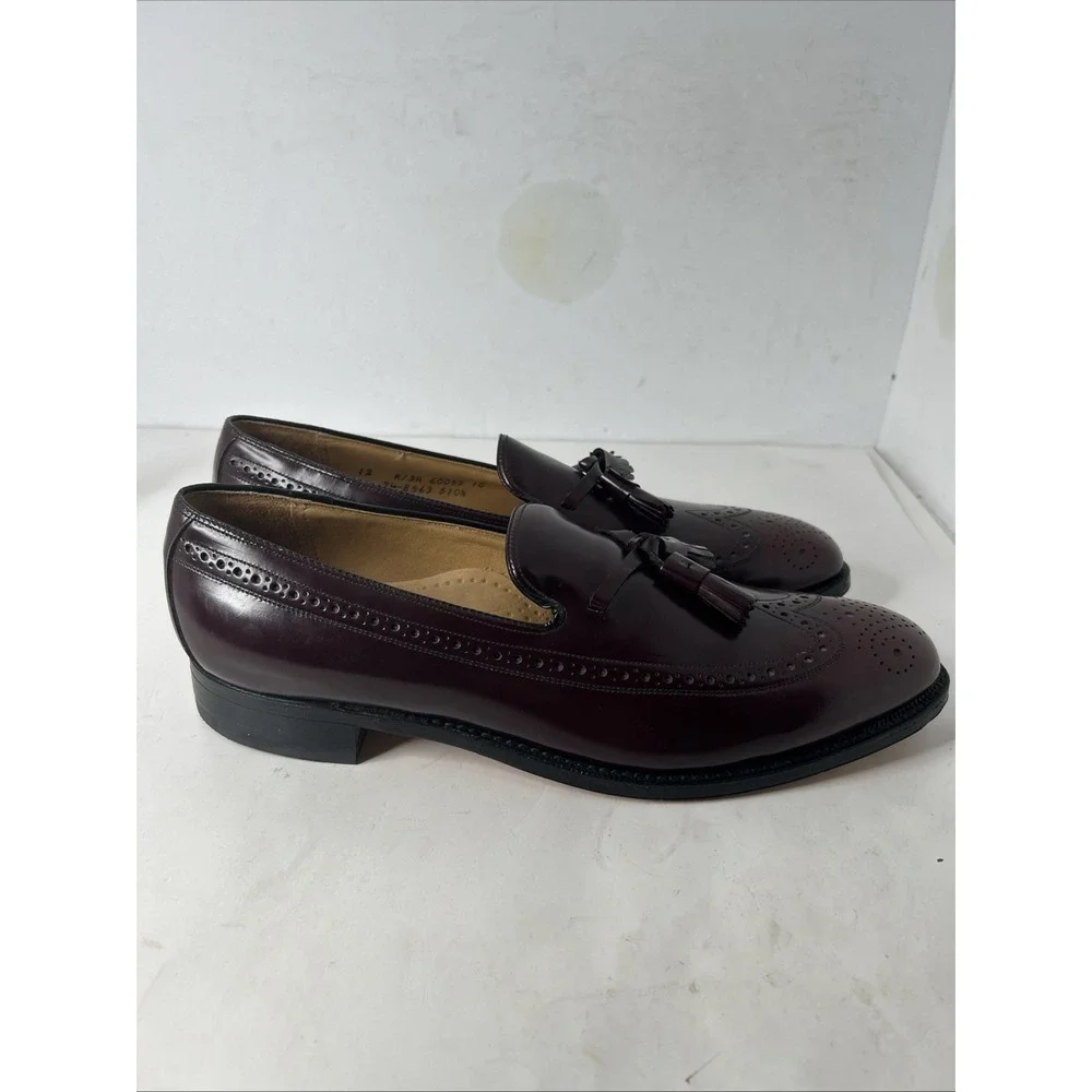 Johnson & Murphy Aristocrat Deerfield Wing Tip Tassel‎ Oxford Sz 12 Burgundy